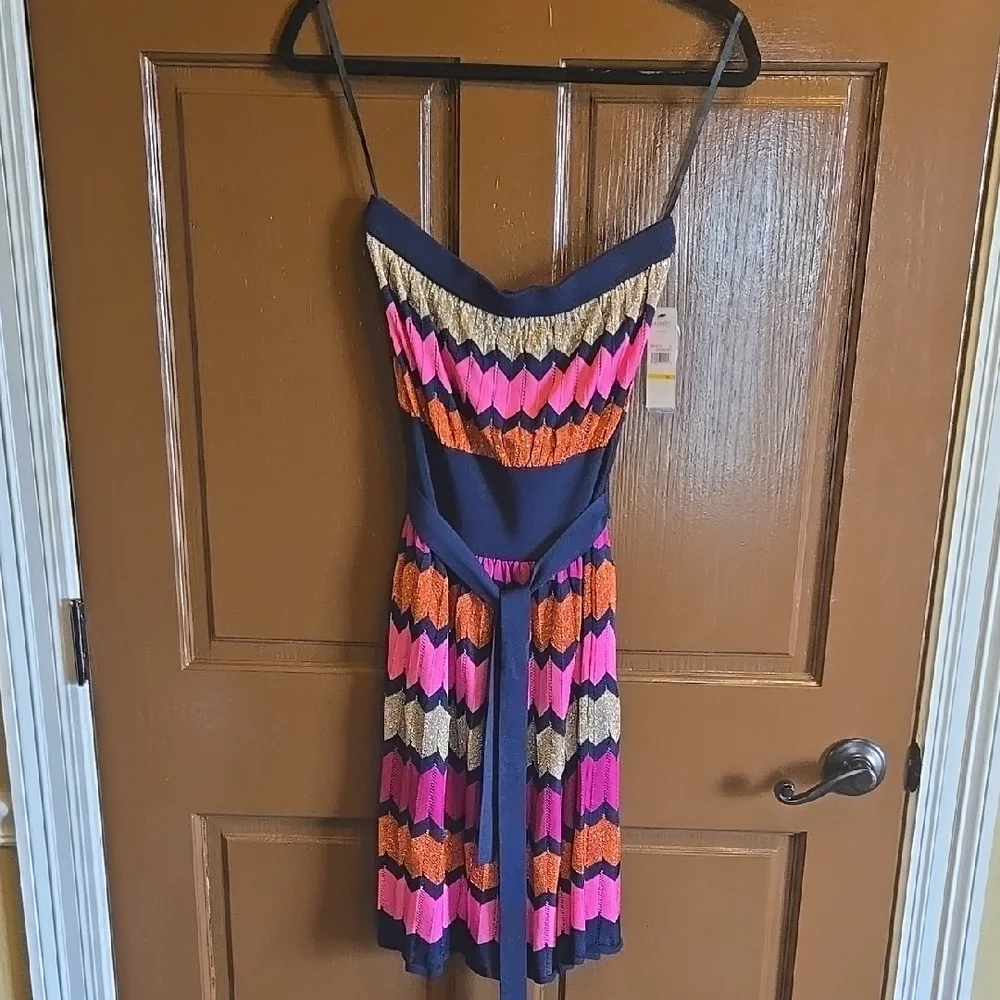 Laundry-Navy multi strapless knit dress Size M. NWT. - Picture 1 of 13